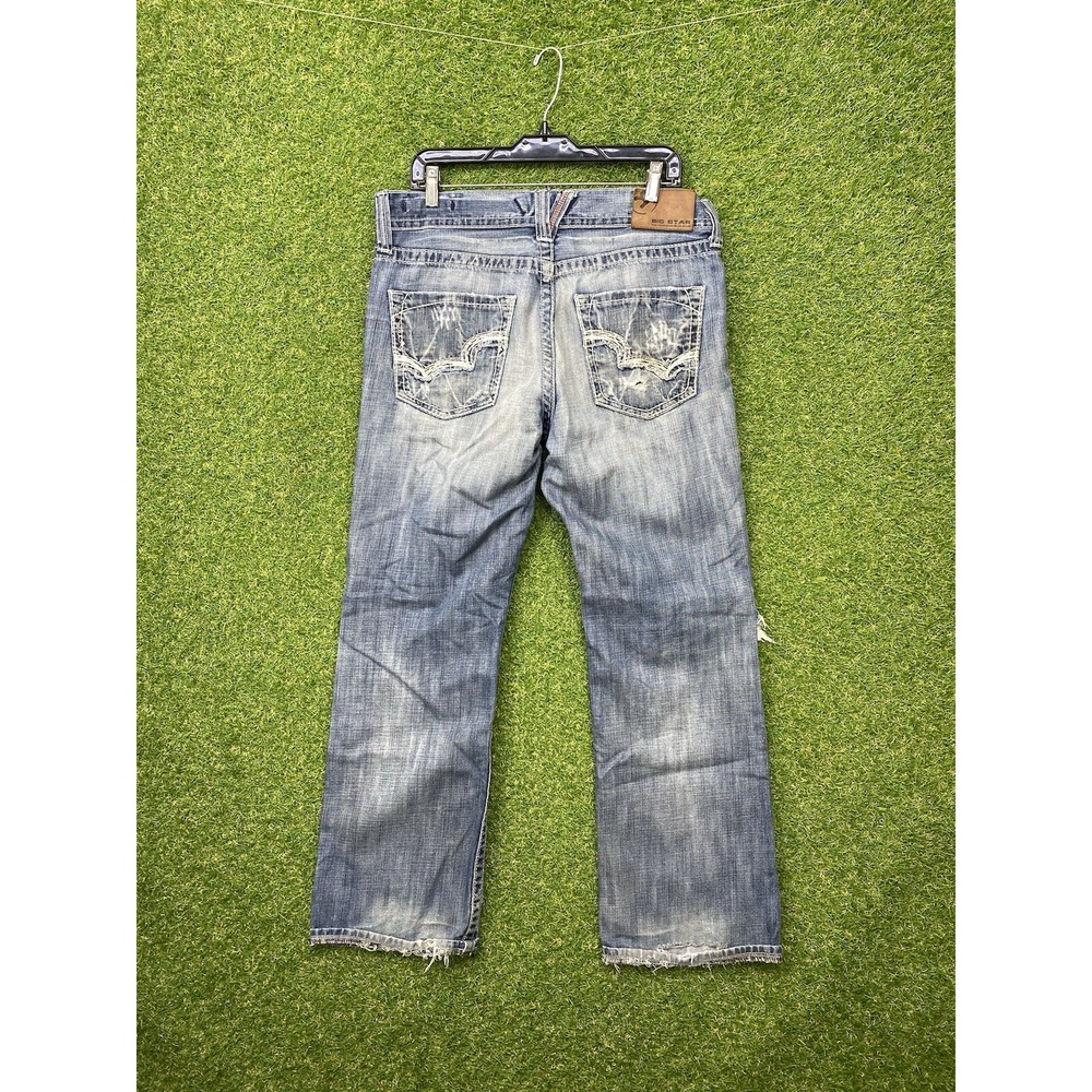 Big Star Jeans Mens 32R 32x30 Pioneer Boot Cut Blue Stitched Western Denim Work